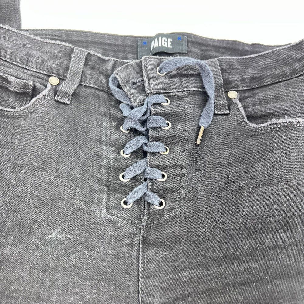 Paige Hoxton Ankle Peg Black Waist Tie Denim Jeans Size 28 - Picture 2 of 5